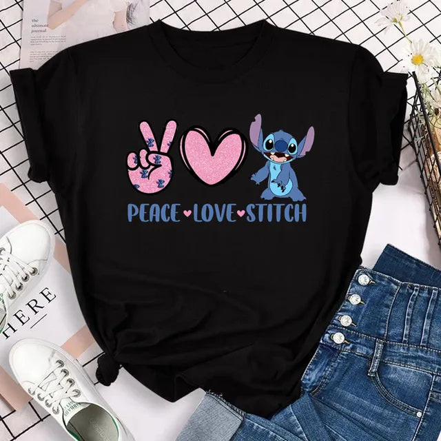 Funny Not Today Stitch Female Clothing Cartoon Y2k Stitch Summer Top Casual T Shirt Women's T-shirt Fashion Tops