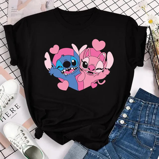 Funny Not Today Stitch Female Clothing Cartoon Y2k Stitch Summer Top Casual T Shirt Women's T-shirt Fashion Tops