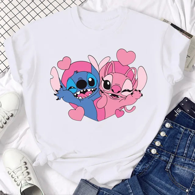 Funny Not Today Stitch Female Clothing Cartoon Y2k Stitch Summer Top Casual T Shirt Women's T-shirt Fashion Tops