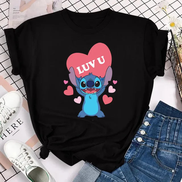 Funny Not Today Stitch Female Clothing Cartoon Y2k Stitch Summer Top Casual T Shirt Women's T-shirt Fashion Tops