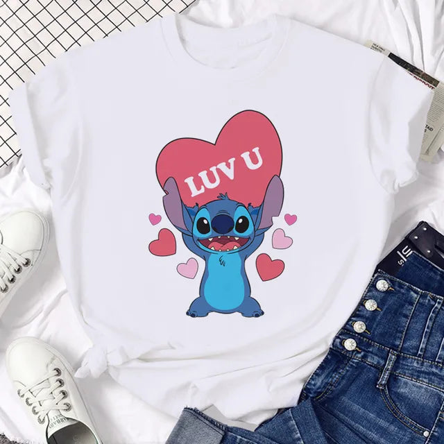 Funny Not Today Stitch Female Clothing Cartoon Y2k Stitch Summer Top Casual T Shirt Women's T-shirt Fashion Tops