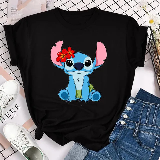 Funny Not Today Stitch Female Clothing Cartoon Y2k Stitch Summer Top Casual T Shirt Women's T-shirt Fashion Tops