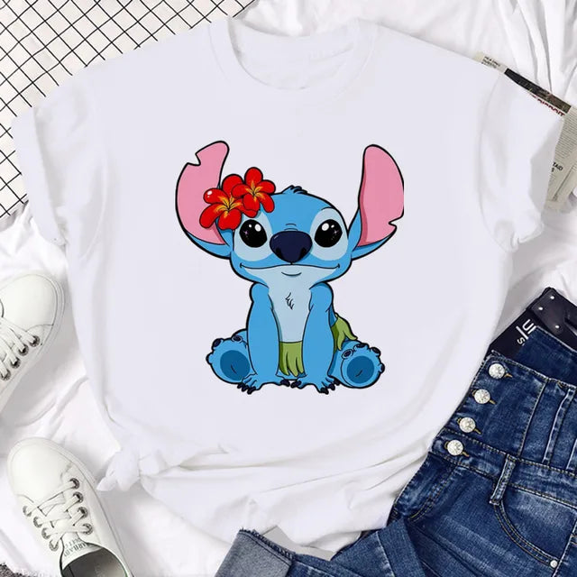 Funny Not Today Stitch Female Clothing Cartoon Y2k Stitch Summer Top Casual T Shirt Women's T-shirt Fashion Tops