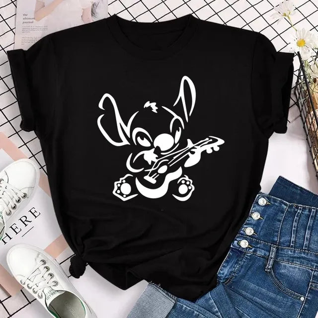 Funny Not Today Stitch Female Clothing Cartoon Y2k Stitch Summer Top Casual T Shirt Women's T-shirt Fashion Tops