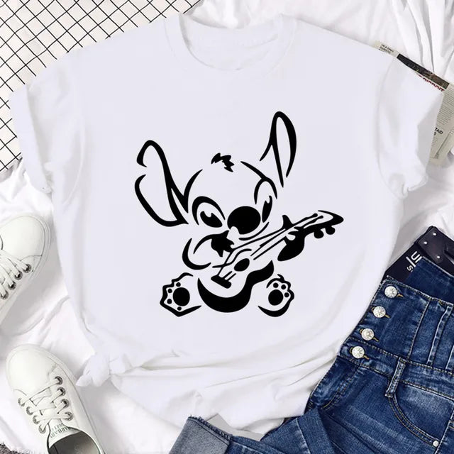 Funny Not Today Stitch Female Clothing Cartoon Y2k Stitch Summer Top Casual T Shirt Women's T-shirt Fashion Tops