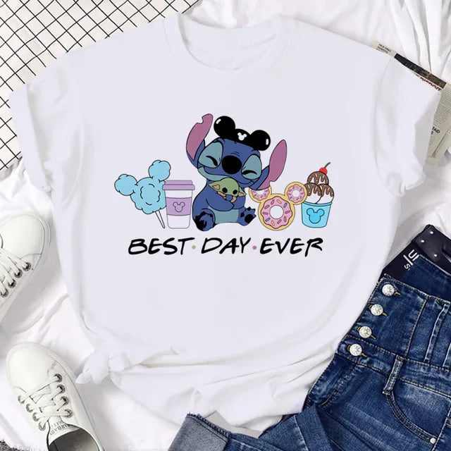 Funny Not Today Stitch Female Clothing Cartoon Y2k Stitch Summer Top Casual T Shirt Women's T-shirt Fashion Tops