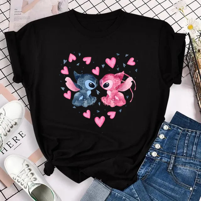 Funny Not Today Stitch Female Clothing Cartoon Y2k Stitch Summer Top Casual T Shirt Women's T-shirt Fashion Tops