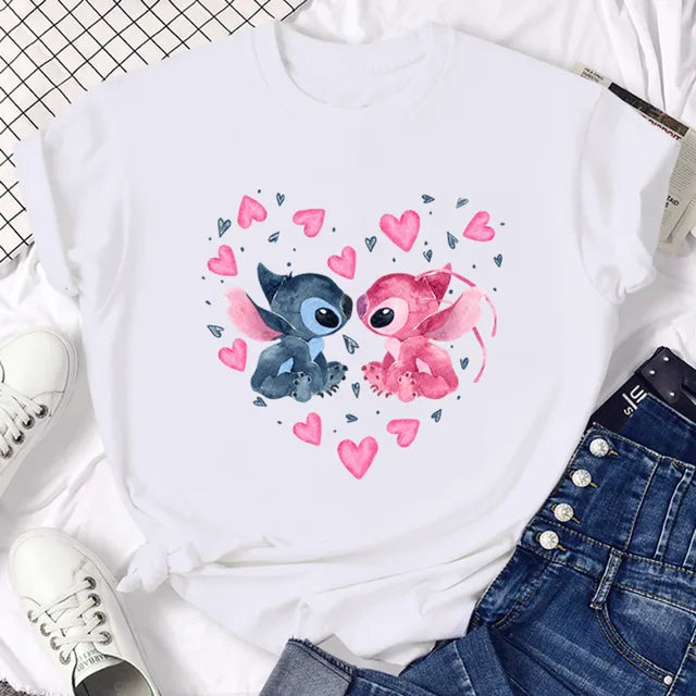 Funny Not Today Stitch Female Clothing Cartoon Y2k Stitch Summer Top Casual T Shirt Women's T-shirt Fashion Tops