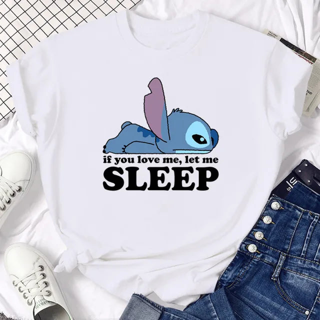 Funny Not Today Stitch Female Clothing Cartoon Y2k Stitch Summer Top Casual T Shirt Women's T-shirt Fashion Tops