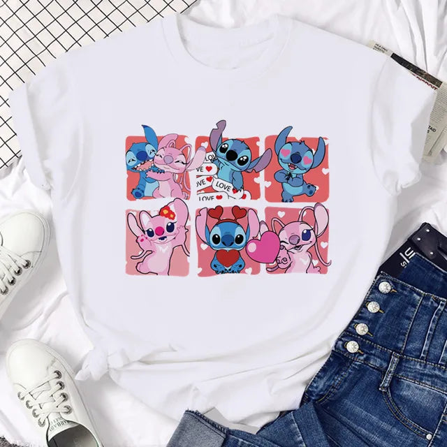 Funny Not Today Stitch Female Clothing Cartoon Y2k Stitch Summer Top Casual T Shirt Women's T-shirt Fashion Tops