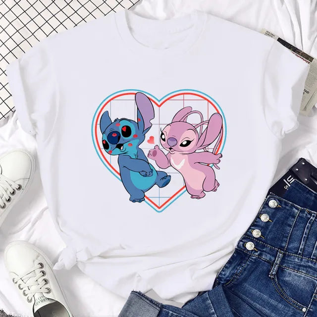 Funny Not Today Stitch Female Clothing Cartoon Y2k Stitch Summer Top Casual T Shirt Women's T-shirt Fashion Tops