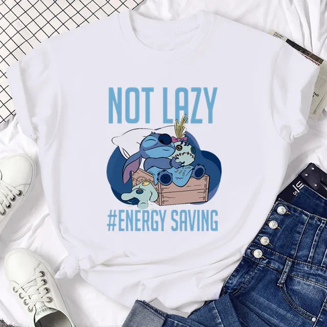 Funny Not Today Stitch Female Clothing Cartoon Y2k Stitch Summer Top Casual T Shirt Women's T-shirt Fashion Tops