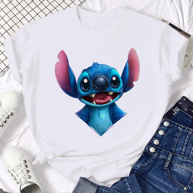 Funny Not Today Stitch Female Clothing Cartoon Y2k Stitch Summer Top Casual T Shirt Women's T-shirt Fashion Tops