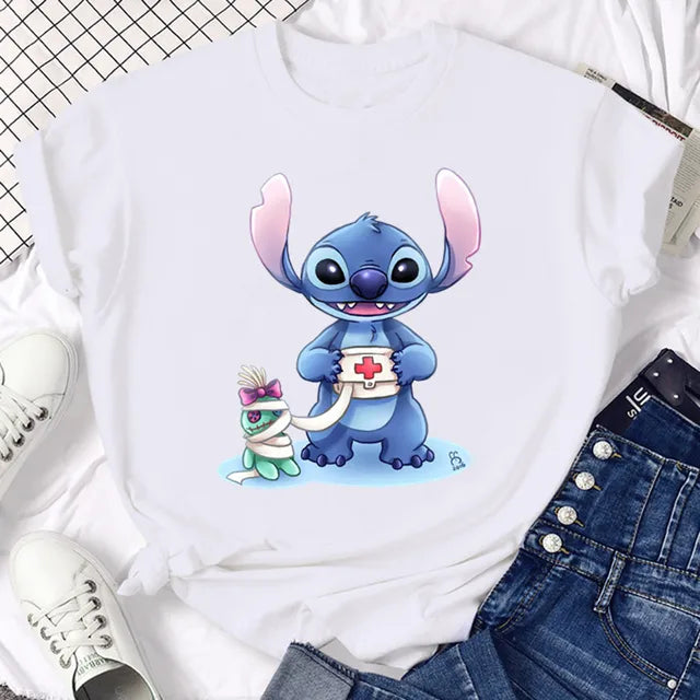 Funny Not Today Stitch Female Clothing Cartoon Y2k Stitch Summer Top Casual T Shirt Women's T-shirt Fashion Tops