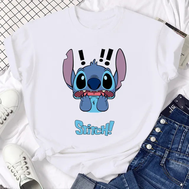 Funny Not Today Stitch Female Clothing Cartoon Y2k Stitch Summer Top Casual T Shirt Women's T-shirt Fashion Tops