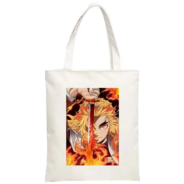 Hot Anime Demon Slayer Shoulder Bag Kimetsu No Yaiba Tanjirou Kamado Tote bags Canvas Summer Large Capacity Handbags