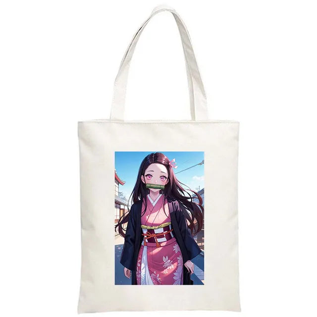 Hot Anime Demon Slayer Shoulder Bag Kimetsu No Yaiba Tanjirou Kamado Tote bags Canvas Summer Large Capacity Handbags