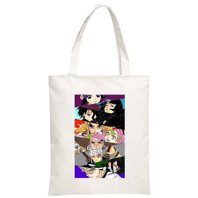 Hot Anime Demon Slayer Shoulder Bag Kimetsu No Yaiba Tanjirou Kamado Tote bags Canvas Summer Large Capacity Handbags