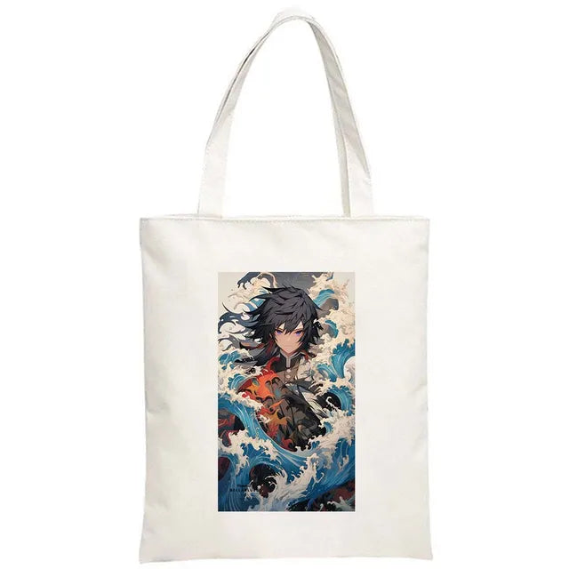 Hot Anime Demon Slayer Shoulder Bag Kimetsu No Yaiba Tanjirou Kamado Tote bags Canvas Summer Large Capacity Handbags