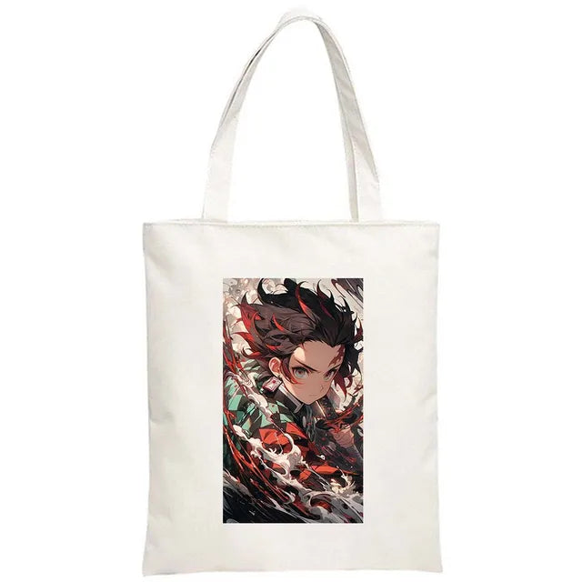 Hot Anime Demon Slayer Shoulder Bag Kimetsu No Yaiba Tanjirou Kamado Tote bags Canvas Summer Large Capacity Handbags