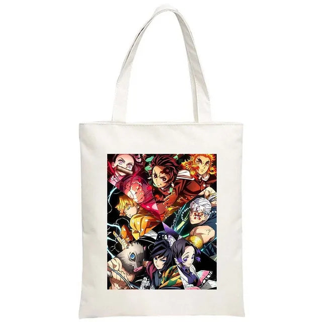 Hot Anime Demon Slayer Shoulder Bag Kimetsu No Yaiba Tanjirou Kamado Tote bags Canvas Summer Large Capacity Handbags