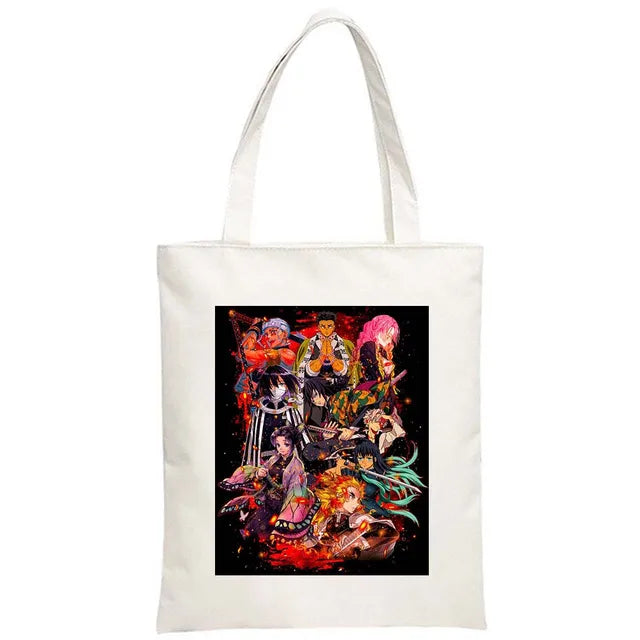 Hot Anime Demon Slayer Shoulder Bag Kimetsu No Yaiba Tanjirou Kamado Tote bags Canvas Summer Large Capacity Handbags