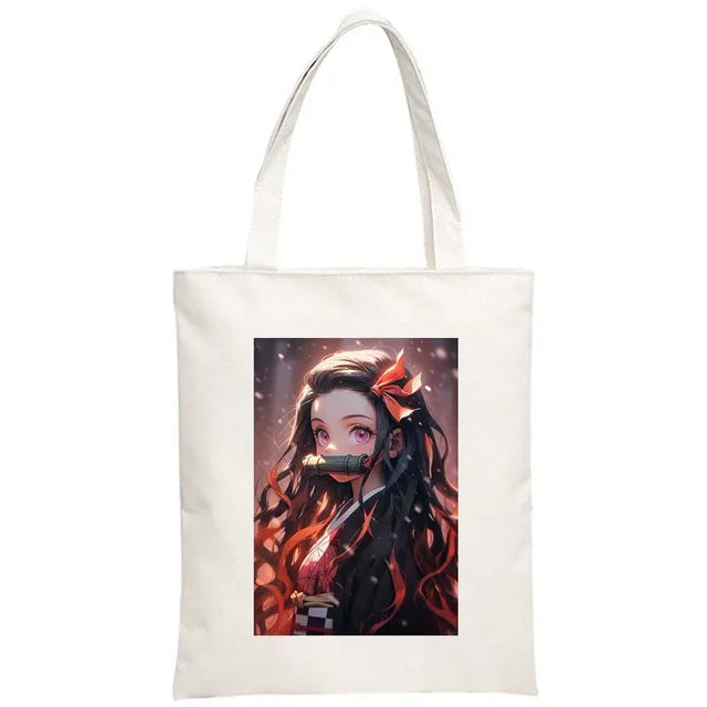 Hot Anime Demon Slayer Shoulder Bag Kimetsu No Yaiba Tanjirou Kamado Tote bags Canvas Summer Large Capacity Handbags