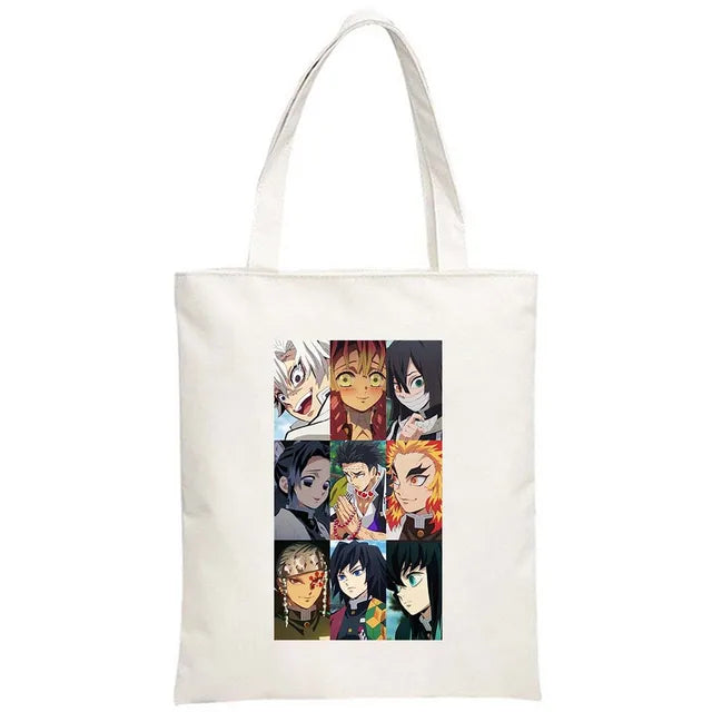 Hot Anime Demon Slayer Shoulder Bag Kimetsu No Yaiba Tanjirou Kamado Tote bags Canvas Summer Large Capacity Handbags