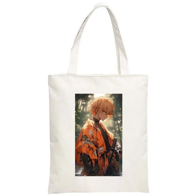 Hot Anime Demon Slayer Shoulder Bag Kimetsu No Yaiba Tanjirou Kamado Tote bags Canvas Summer Large Capacity Handbags