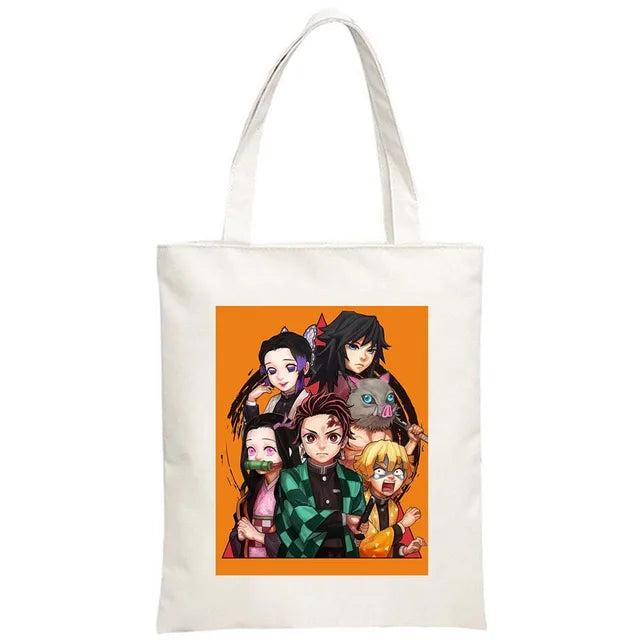 Hot Anime Demon Slayer Shoulder Bag Kimetsu No Yaiba Tanjirou Kamado Tote bags Canvas Summer Large Capacity Handbags