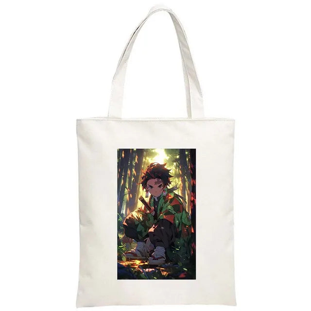 Hot Anime Demon Slayer Shoulder Bag Kimetsu No Yaiba Tanjirou Kamado Tote bags Canvas Summer Large Capacity Handbags