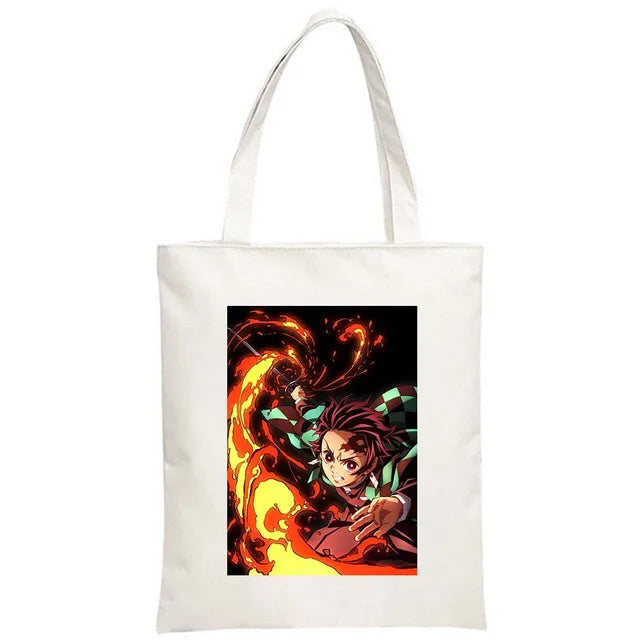 Hot Anime Demon Slayer Shoulder Bag Kimetsu No Yaiba Tanjirou Kamado Tote bags Canvas Summer Large Capacity Handbags