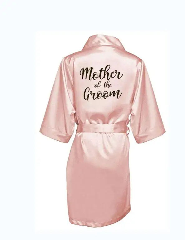 new bride bridesmaid robe with white black letters mother sister of the bride wedding gift bathrobe kimono satin robes