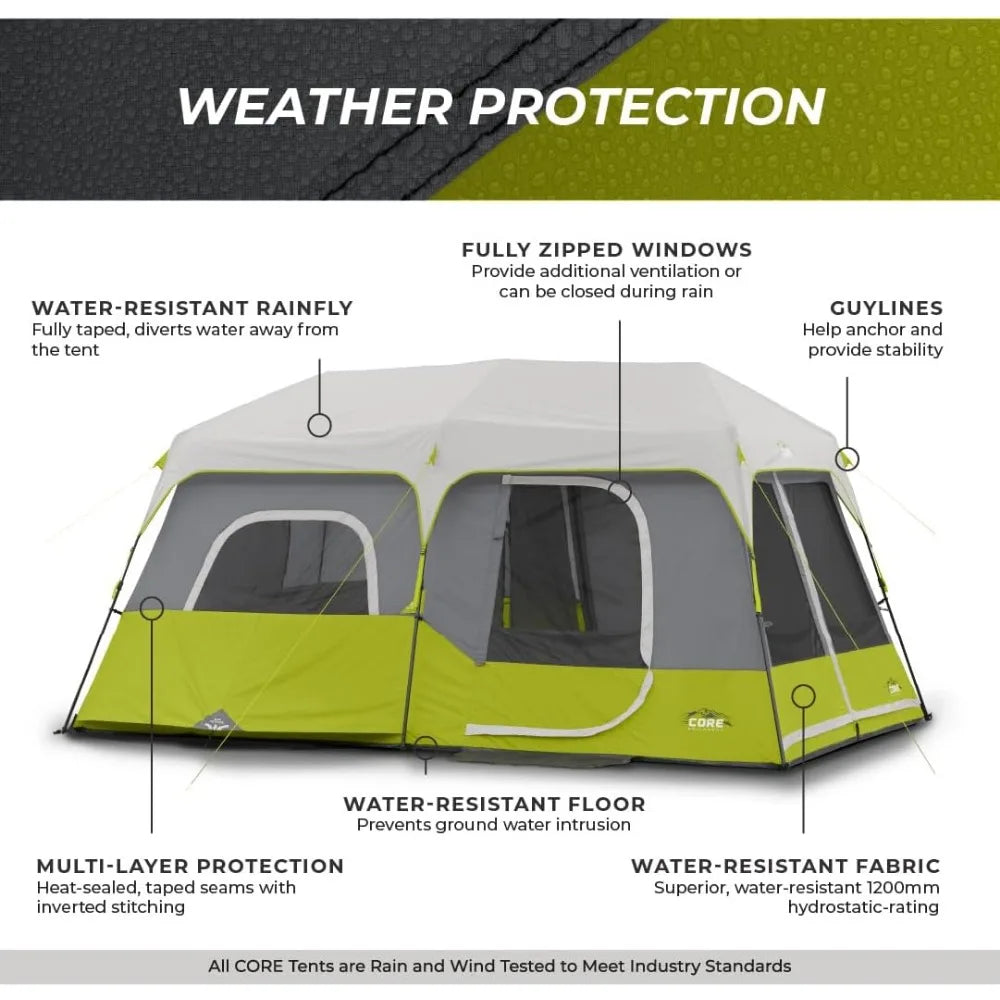 Core 9 Person Instant Cabin Tent - 14' x 9', Green (40008)