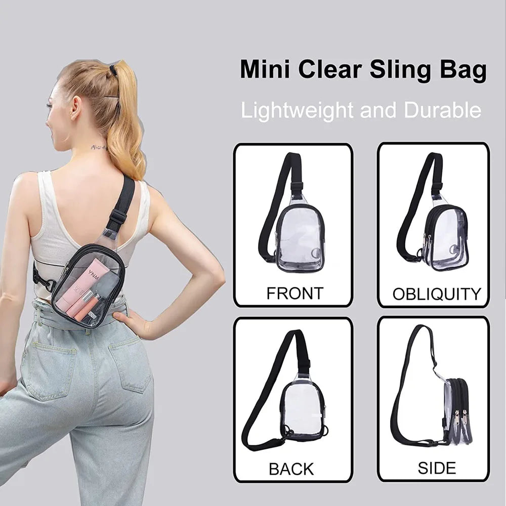 Clear Sling Bag Stadium Approved, Small Clear Chest Backpack, Clear Crossbody Chest Bag for Men Women, Black