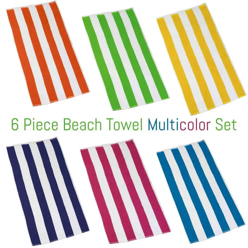 Cabana 6- Piece 100% Cotton Beach Towel Set 30" x 60" Multicolor