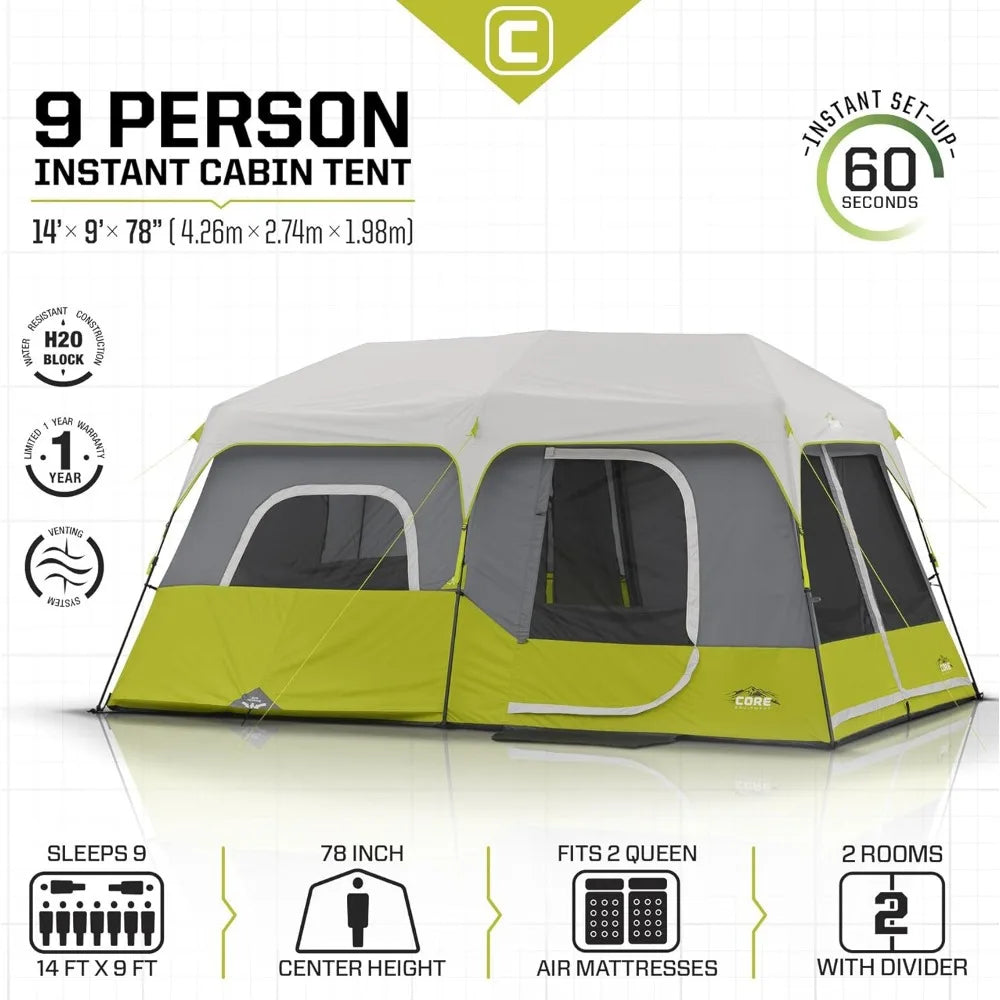 Core 9 Person Instant Cabin Tent - 14' x 9', Green (40008)