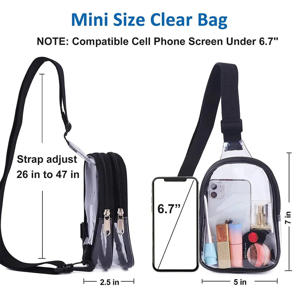 Clear Sling Bag Stadium Approved, Small Clear Chest Backpack, Clear Crossbody Chest Bag for Men Women, Black