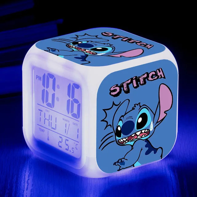 Disney Lilo Stitch Alarm Clock Growing LED Color Change Digital Light PVC Action Figure Toys for Kids Birthday Gift