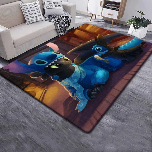 Disney Fashion Stitch 3D Printing Anime Carpets Cartoon Living Room Bedroom Large Area Soft Carpet Home Children's Room Rugs