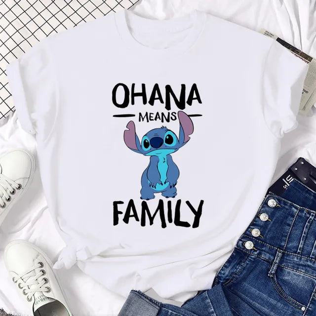 2023 Kawaii Stitch T-shirt Summer Female Y2k Clothes Casual Black Top Women's T-shirt Fashion Disney Streetwear