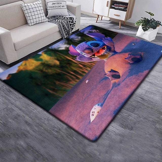 Disney Fashion Stitch 3D Printing Anime Carpets Cartoon Living Room Bedroom Large Area Soft Carpet Home Children's Room Rugs