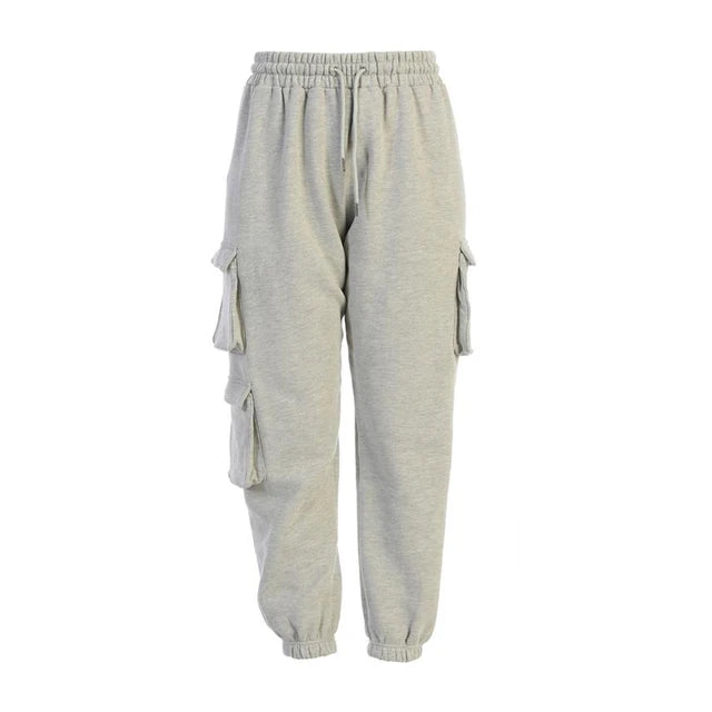 Spring Autumn Vintage Patchwork Joggers Sweatpants Harajuku Woman Trousers Elastics High Waist Pockets Drawstring Solid Pants