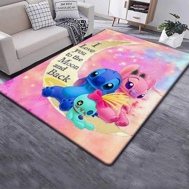 Disney Fashion Stitch 3D Printing Anime Carpets Cartoon Living Room Bedroom Large Area Soft Carpet Home Children's Room Rugs