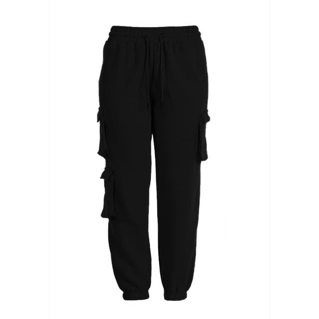 Spring Autumn Vintage Patchwork Joggers Sweatpants Harajuku Woman Trousers Elastics High Waist Pockets Drawstring Solid Pants