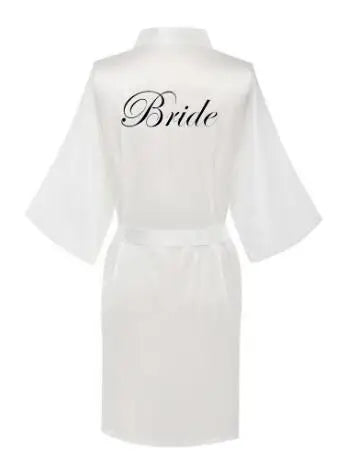 new bride bridesmaid robe with white black letters mother sister of the bride wedding gift bathrobe kimono satin robes